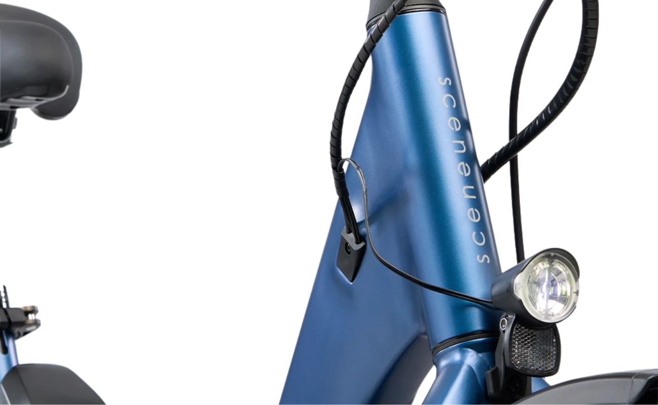 Norco Scene VLT integrated front light and head tube detail electric bike Brisbane