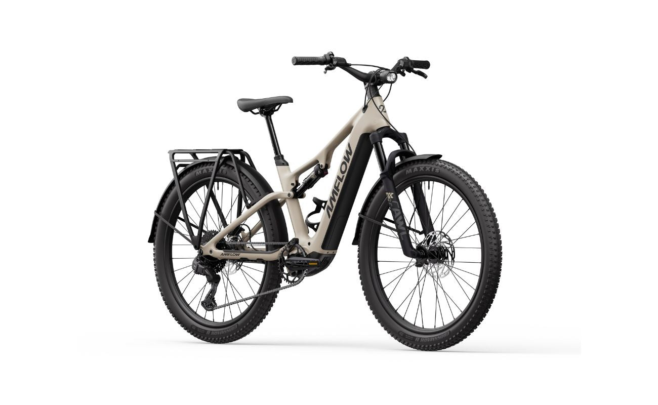 Amflow TL Carbon Silica Beige front three-quarter view electric bike Brisbane