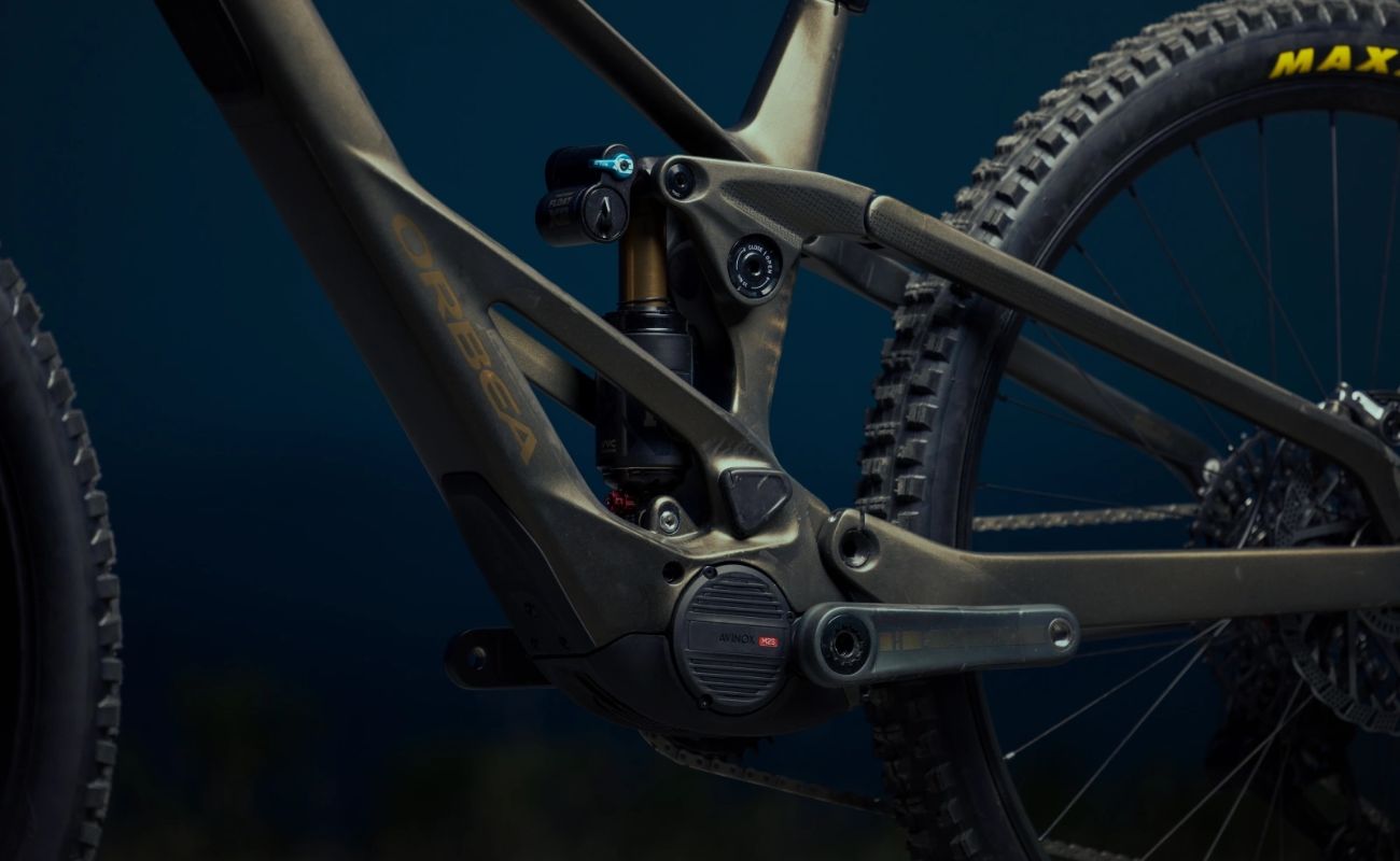 Orbea Wild LT M10 Avinox M2S motor and Fox Float X2 suspension detail electric bike Brisbane