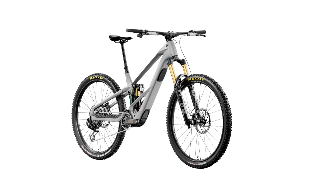 Orbea Wild LT H-Team eMTB Titan Grey with DJI Avinox M2S motor, Fox Factory suspension, and Maxxis tyres on white background