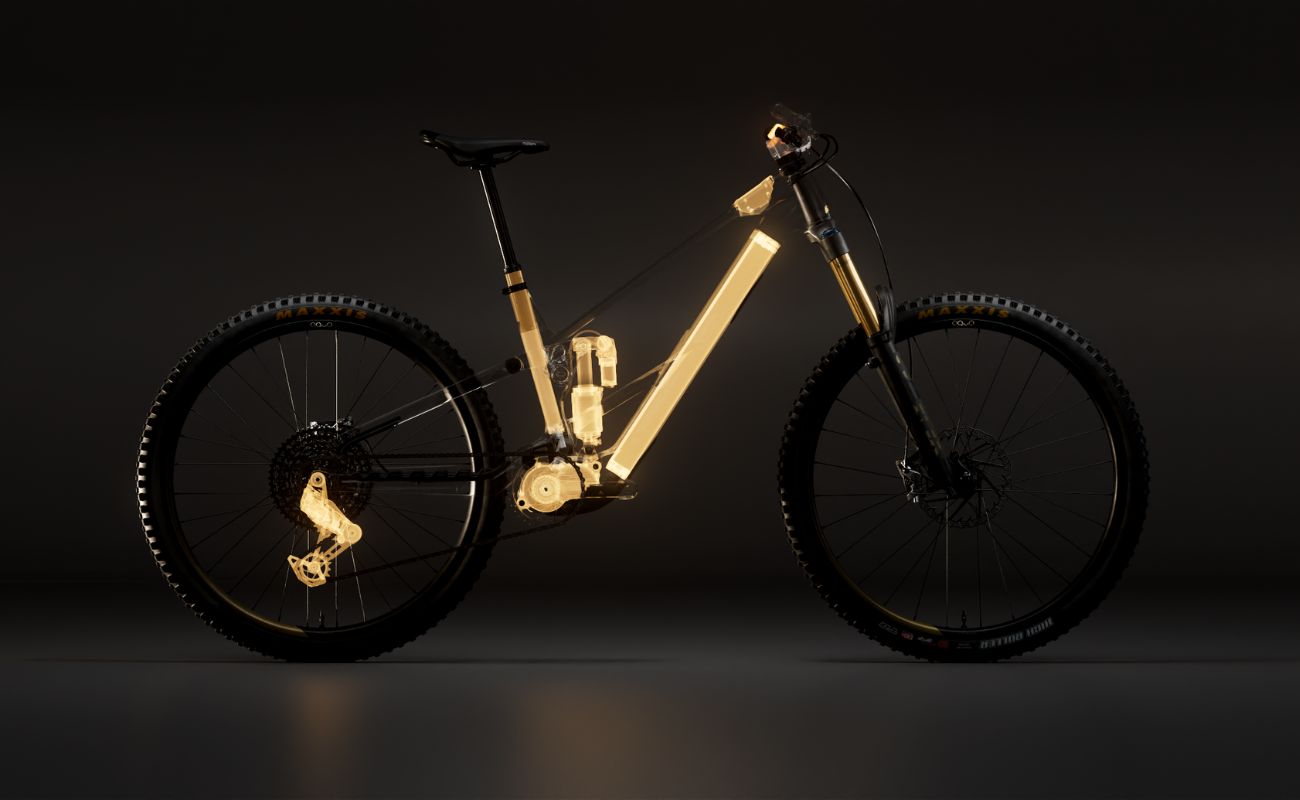 2027 Orbea Wild LT electric mountain bike showing integrated battery, DJI Avinox M2S motor and enduro suspension layout