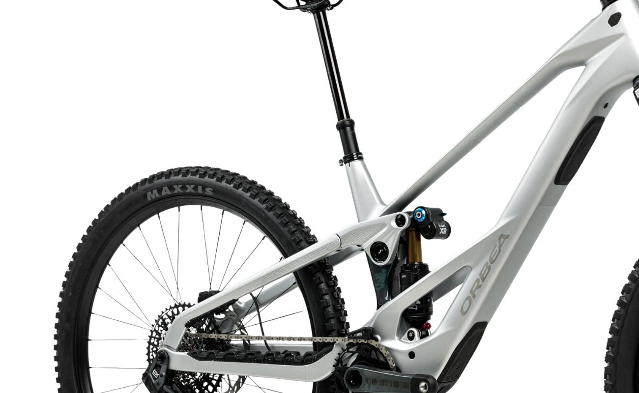 Orbea Wild LT H-Team eMTB Titan Grey rear triangle with Fox Float X2 Factory shock and Maxxis rear tyre