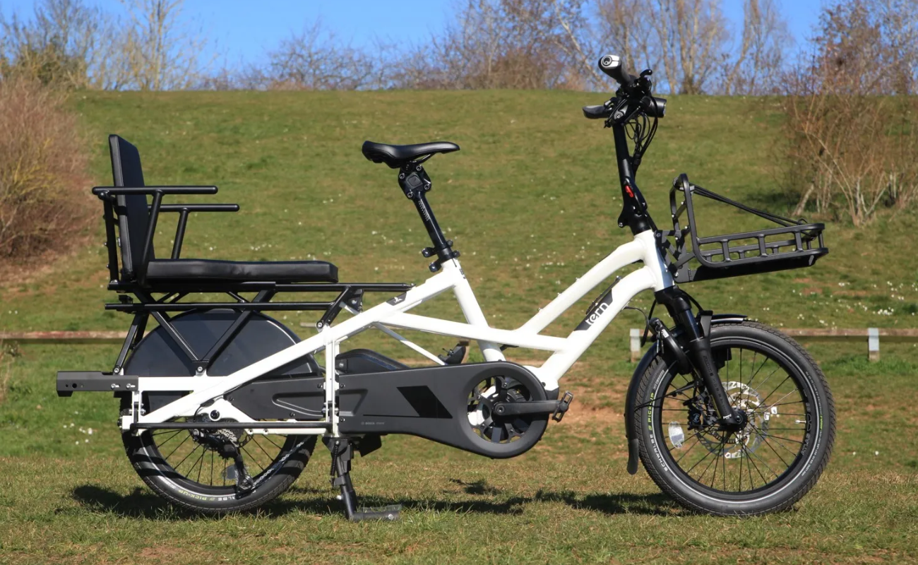Tern GSD R14 Gen 3 Cargo EBike with a large front wheel and small rear wheel on a grassy field. | Electric Bikes Brisbane