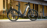 Focus Aventura2 FS 6.7 Wave Silver full suspension electric bike outdoors
