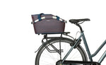 BASIL FLAIR CARRY ALL REAR BASKET MIK 22L NAVY installed in a bike rack | Electric Bikes Brisbane