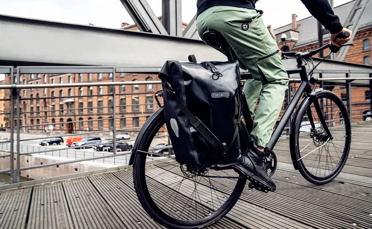 lifestyle shot of Ortlieb QL3.1 Backroller Free Single Pannier | Electric Bikes Brisbane
