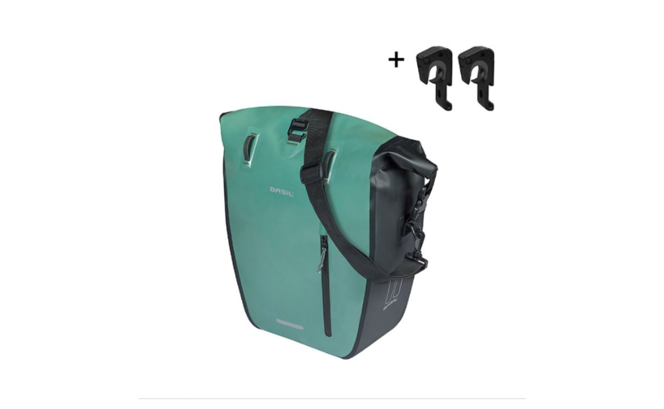 Basil Rivo L Single Pannier green waterproof bike bag with MIK Hooks