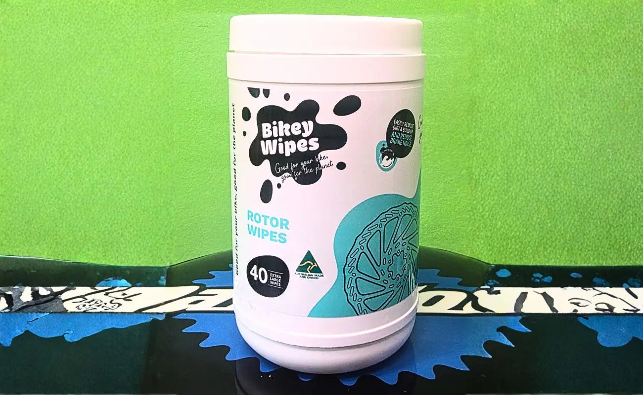Bikey Wipes Rotor Wipes in a green background | Electric Bikes Brisbane