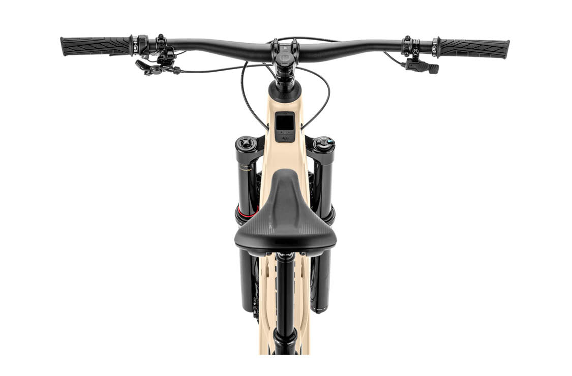 Close-up of cockpit on Moustache Clutch 160.8 eMTB 