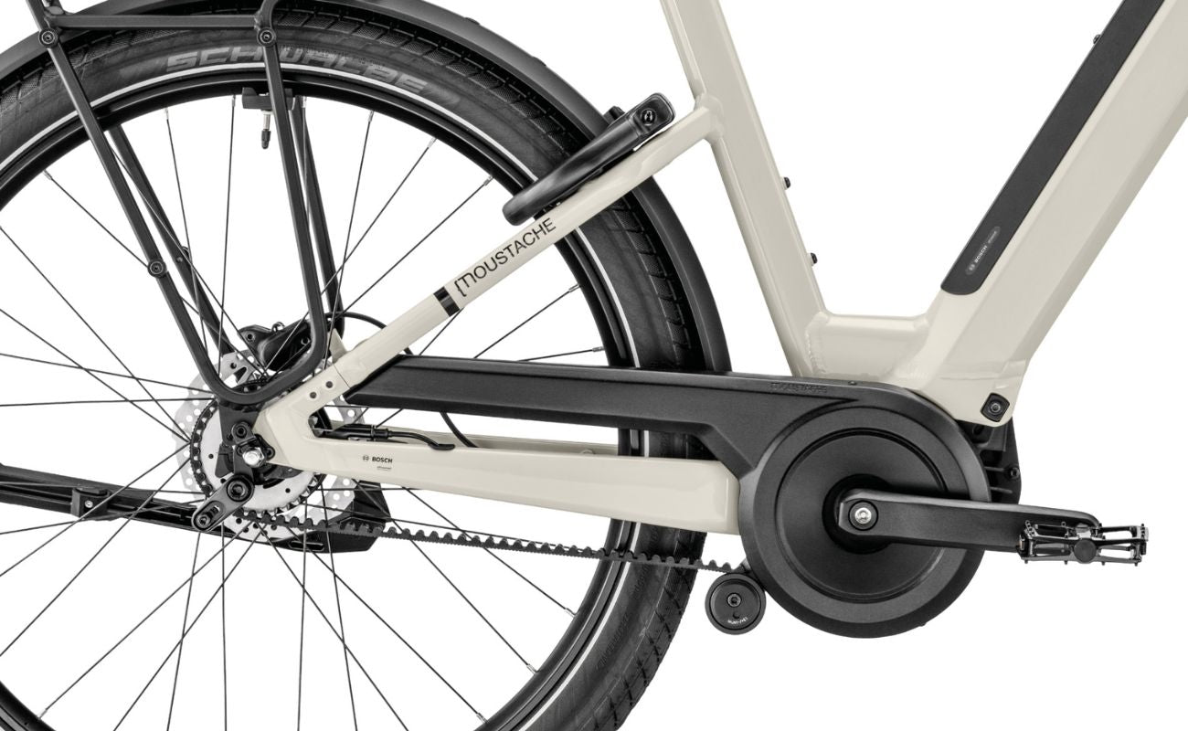 Close-up of a Moustache Mardi 27.4 E-Bike's gear system with a white background | Electric Bikes Brisbane