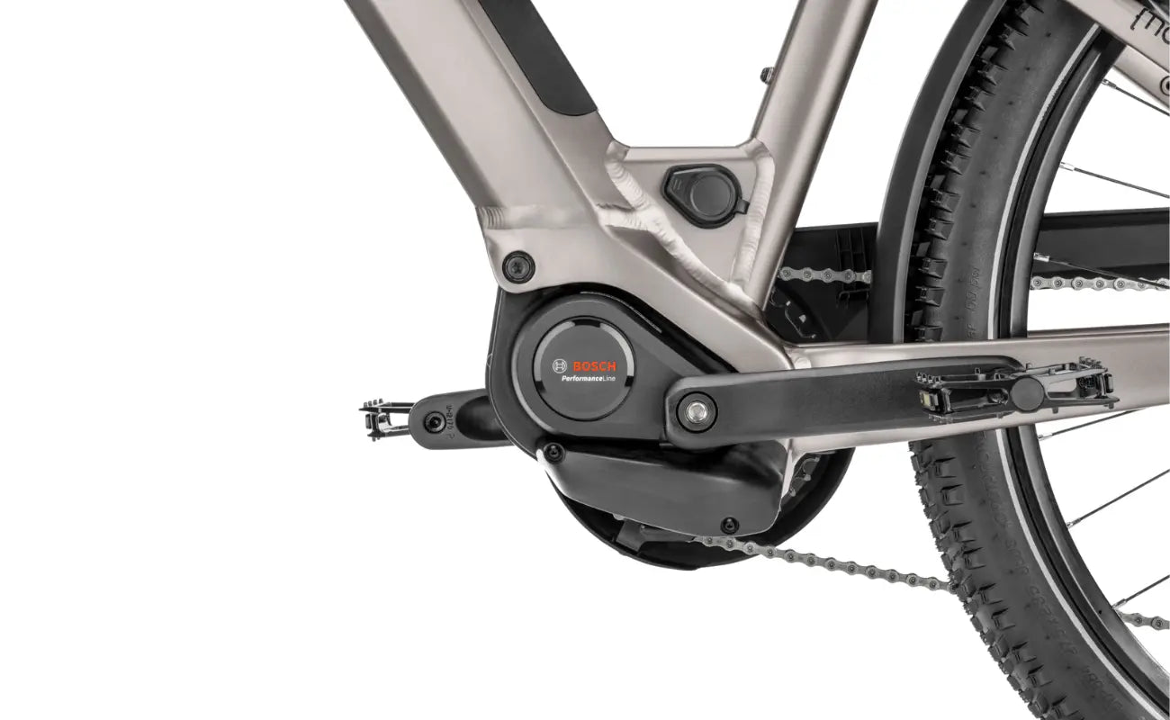 Moustache Open Xroad 2 eBike 2026, Titanium matt Crankset and motor closeup | Electric Bikes Brisbane