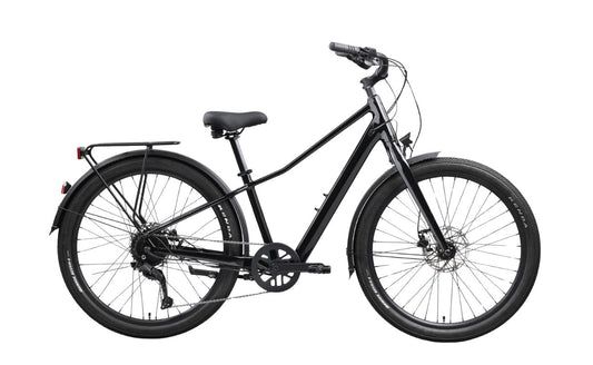 Norco Scene VLT 2 Black E-Bike 2027 drive-side view with Hyena hub motor and Shimano CUES