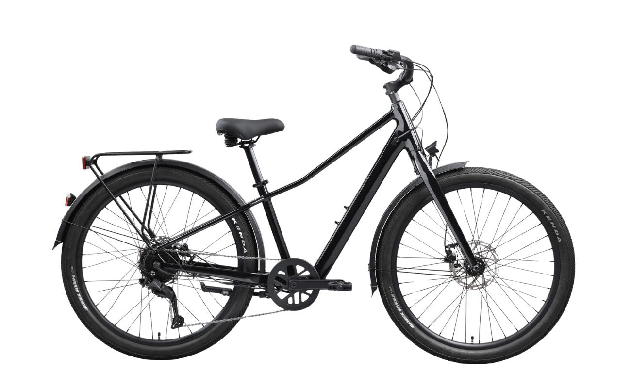 Norco Scene VLT 2 Black E-Bike 2027 drive-side view with Hyena hub motor and Shimano CUES