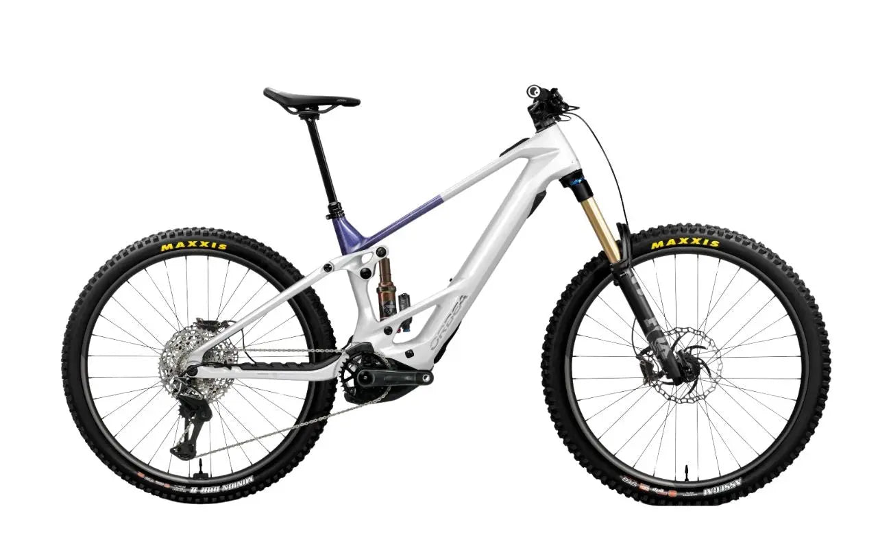 Orbea Wild TR M-Team White Chic eMTB 2027 side profile with Fox Factory suspension