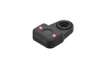 Quad Lock Bike Alarm and Finder showing its fingerprint sensor, two illuminated red LEDs and mounting interface.