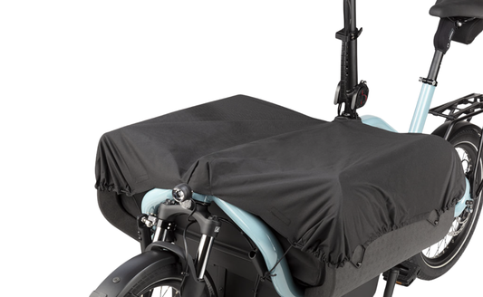 Black rain cover on the Riese & Muller Carrie2 electric bike fitted with Cargo Kit  | Electric Bikes Brisbane
