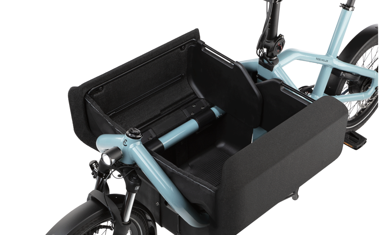 Riese & Muller Carrie2 electric bike with Flex Box in open position| Electric Bikes Brisbane