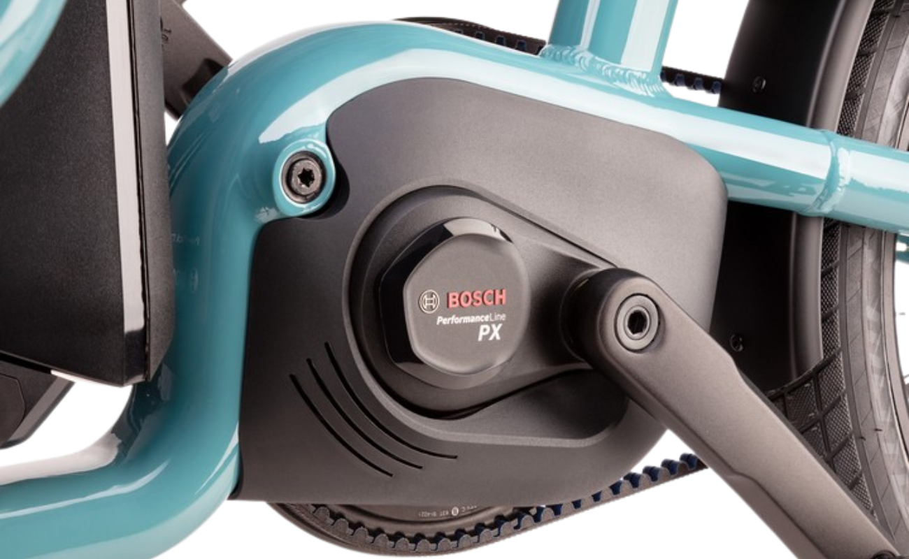Bosch electric bike motor on a teal frame | Electric Bikes Brisbane