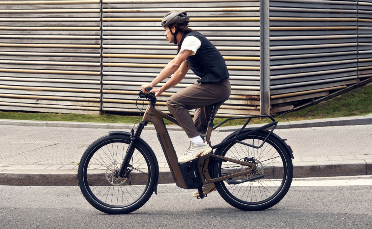 Riese & Müller Delite5 Rohloff Amber eBike rider urban touring