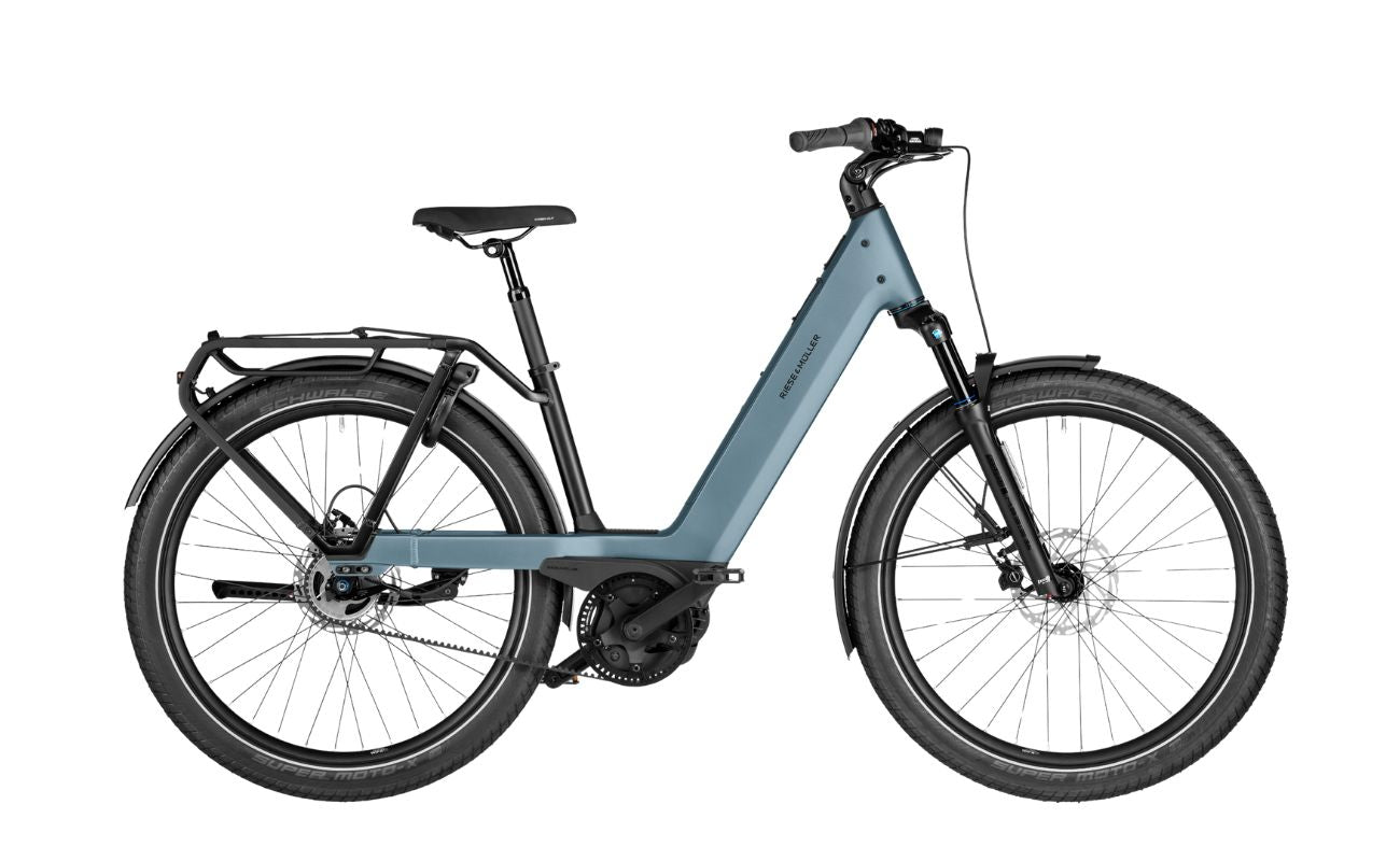 Riese & Müller Nevo5 Silent CORE Ice Blue side profile electric bike Brisbane