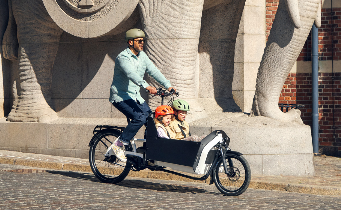 Riese & Muller Transporter2 65 Silent  Cargo EBike with 2 kids and adult riding | Electric Bikes Brisbane