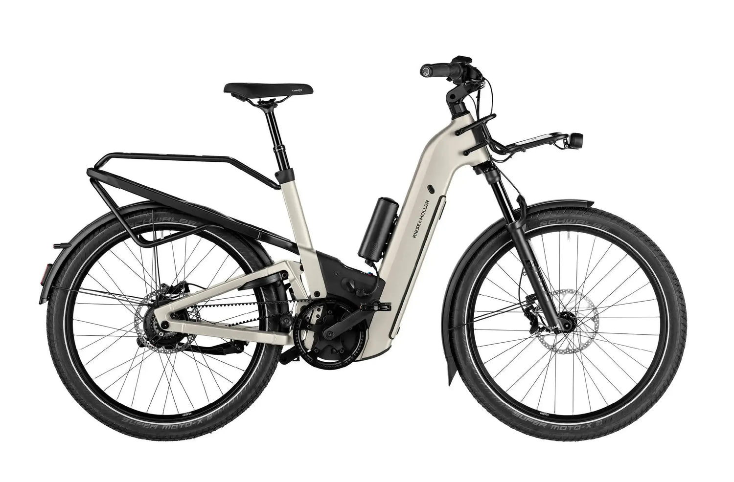 Riese & Müller Homage5 Vario Warm Silver E-Bike with PowerMore range extender and front carrier