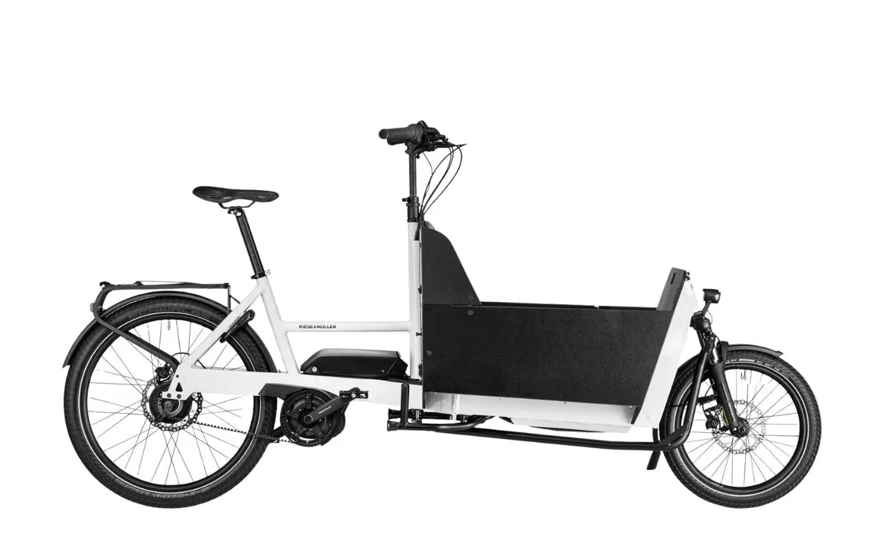 Riese & Müller Transporter2 65 Vario True White cargo box side profile electric bike Brisbane