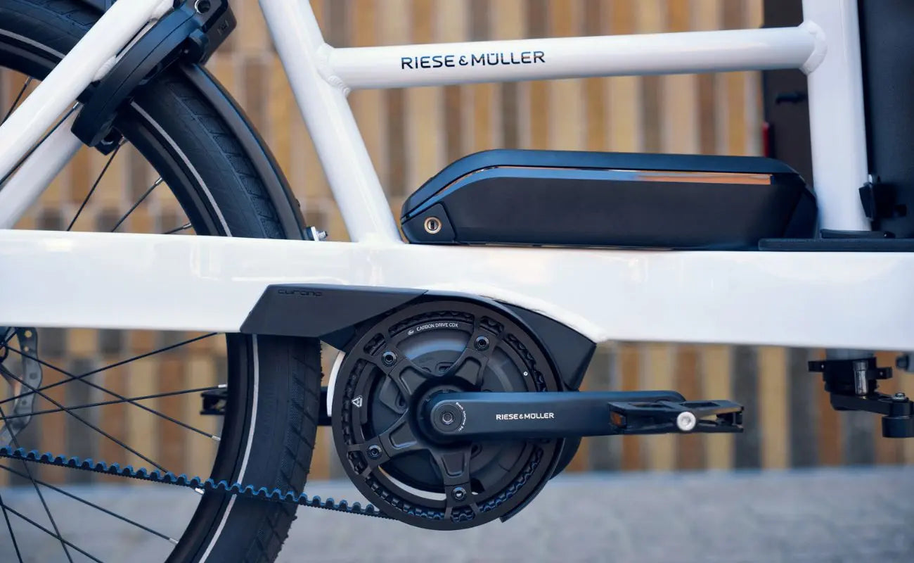 Riese & Müller Transporter2 65 Vario Bosch motor and Gates belt drive detail