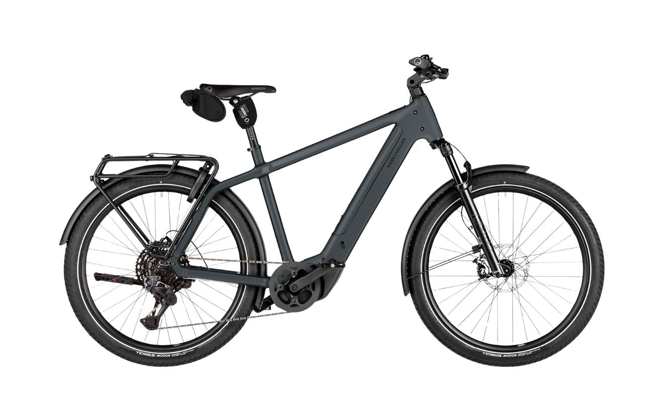Riese & Müller Charger5 Touring Pro Slate Grey side view electric bike with Bosch CX motor Brisbane