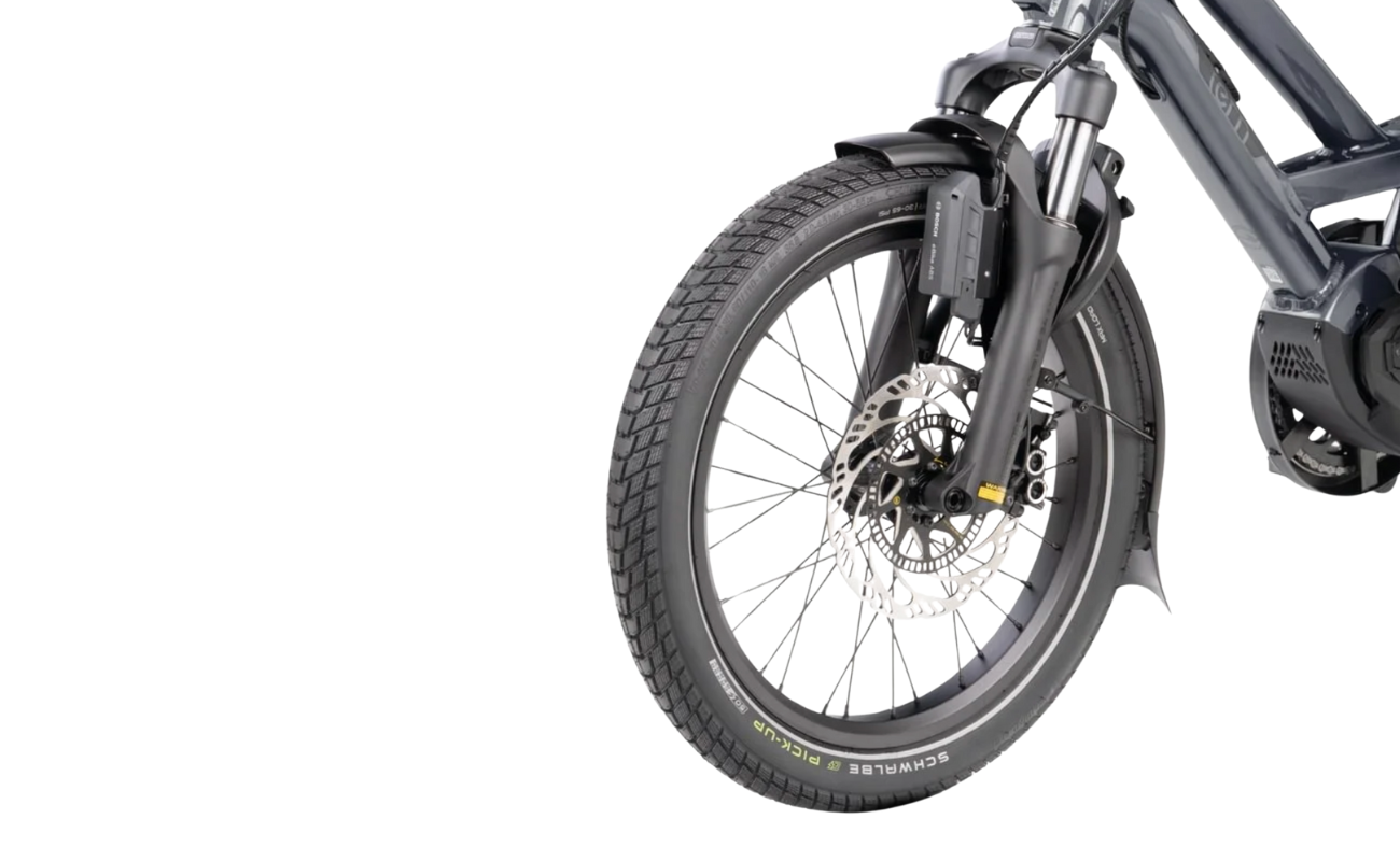 Tern GSD R14 Gen 3 Cargo EBike Close up front tyre | Electric Bikes Brisbane