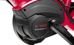 Bosch Performance Line mid-drive motor mounted in a red Tern HSD electric bike frame.
