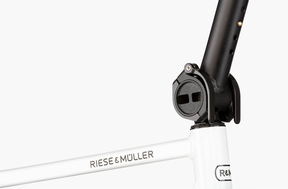 Close-up of a Rese & Muller Tinker2 Vario electric bike adjustable handlebars
