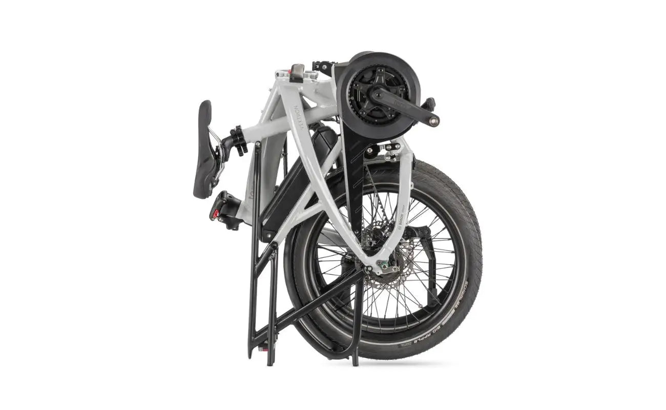 Tern Vektron P5i E-Bike 400Wh in Transit Grey Colour Variant Folded Side view | Electric Bikes Brisbane