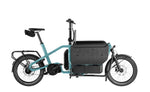 Riese & Müller Carrie2 FAMILY Aqua electric cargo bike side view with front cargo box and rear rack, Brisbane