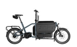 Riese & Müller Carrie2 FAMILY Denim electric cargo bike side view with front cargo box and rear rack, Brisbane