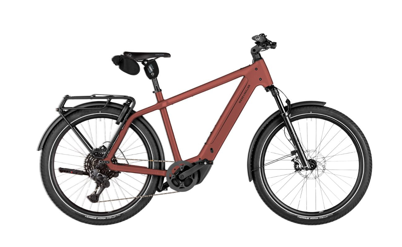 Riese & Müller Charger5 Touring Pro Maroon side view electric bike with Bosch CX motor Brisbane